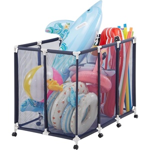 VEVOR Pool Storage Bin, 47.2 x 30.2 x 34 in, Rolling Pool Float Storage Organizer with Side Pockets & Casters, Heavy Duty Plastic Frame, Poolside Toys Noodles Holder Mesh Basket for Swimming Pools(Plastic Frame- 48 x 33 x 39 in)