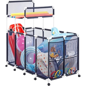VEVOR Pool Storage Bin, 47.2 x 30.2 x 34 in, Rolling Pool Float Storage Organizer with Side Pockets & Casters, Heavy Duty Plastic Frame, Poolside Toys Noodles Holder Mesh Basket for Swimming Pools(Plastic Frame- 64.96 x 33.46 x 64.96 in)