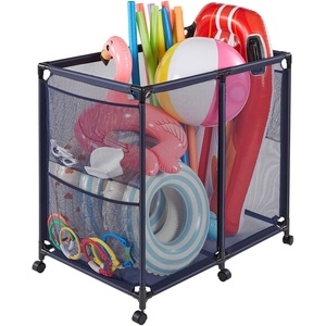 VEVOR Pool Storage Bin, 47.2 x 30.2 x 34 in, Rolling Pool Float Storage Organizer with Side Pockets & Casters, Heavy Duty Plastic Frame, Poolside Toys Noodles Holder Mesh Basket for Swimming Pools(Metal Frame- 36.8 x 24 x 35.6 in)