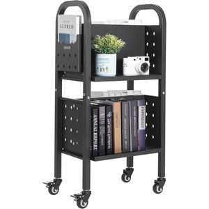 VEVOR Rolling Library Book Cart, 150 lbs Capacity, 17.7 x 13.0 x 34.6-Inch Library Cart, Double Sided L-Shaped Shelves with 2-Inch Lockable Wheels, Book Truck for Home Shelves Office and School, Black(150 LBS)