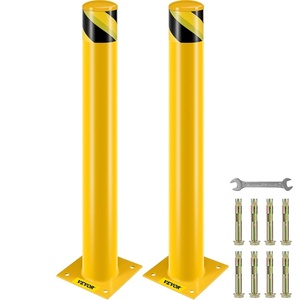 VEVOR Safety Bollard, 36 Inch Height Bollard Post, 4.5 Inch Diameter Steel Pipe Safety Bollard Post, Yellow Steel Bollard, Steel Safety Bollard with 8 Anchor Bolts, Perfect for Traffic-Sensitive Area(36”Hx4.5”D)
