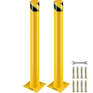 VEVOR Safety Bollard, 36 Inch Height Bollard Post, 4.5 Inch Diameter Steel Pipe Safety Bollard Post, Yellow Steel Bollard, Steel Safety Bollard with 8 Anchor Bolts, Perfect for Traffic-Sensitive Area(42”Hx4.5”D)