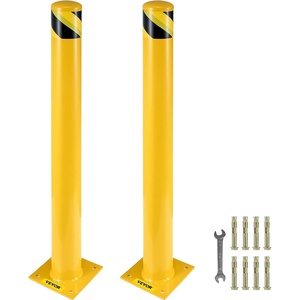 VEVOR Safety Bollard, 42 Inch Height Bollard Post, 5.5 Inch Diameter Steel Pipe Safety Bollard Post, Yellow Steel Bollard, Steel Safety Bollard with 8 Anchor Bolts, Perfect for Traffic-Sensitive Area(42’’Hx5.5”D)