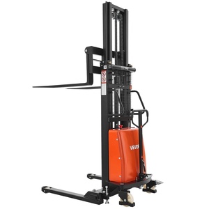 VEVOR Semi Electric Pallet Stacker, 3300 lbs Capacity, 98.42” Lifting Height, Pallet Lift Stacker Forklift with Straddle Legs & Forks, 8.66-31.1 Inches Adjustable Fork Width, Orange & Black