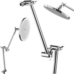 VEVOR Shower Head Extension Arm, 16 inches, Brass Shower Arm Extender with Flexible Adjustable Angle Height, Chrome Finish, G1/2 Universal Thread Connector Compatible, for Rain & Handheld Showerhead(16”)