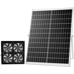 VEVOR Solar Powered Fan, 25W Solar Panel with 4 Fans, Adjustable Solar Panel Angle, 2668 RPM High-Speed, Flexible Installation, Fast Air Exchange for Greenhouse, Grow Tents, Chicken Coops, Shelters(4.7″ Fan×4 -25W)