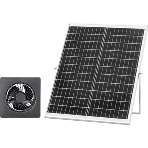 VEVOR Solar Powered Fan, 25W Solar Panel with 4 Fans, Adjustable Solar Panel Angle, 2668 RPM High-Speed, Flexible Installation, Fast Air Exchange for Greenhouse, Grow Tents, Chicken Coops, Shelters(9.8″ Fan×1 -25W)