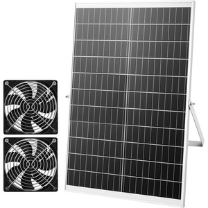 VEVOR Solar Powered Fan, 25W Solar Panel with 4 Fans, Adjustable Solar Panel Angle, 2668 RPM High-Speed, Flexible Installation, Fast Air Exchange for Greenhouse, Grow Tents, Chicken Coops, Shelters(4.7″ Fan×2 -30W)
