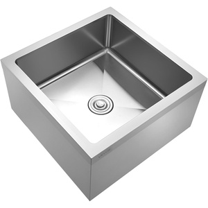 VEVOR Stainless Steel Floor Mop Sink, 24 x 24 x 13 in, 304 Stainless Steel, with 3-in-1 Filter and Wall-Mounted Bracket, X-Shaped Groove for Quick and Smooth Drainage, for Balcony and Bathroom(24in)