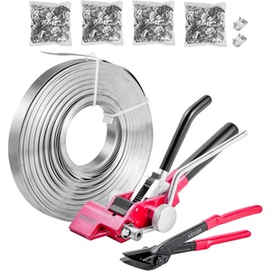 VEVOR Steel Banding Strapping Kit, Heavy Duty Banding Sealer Tool with 400 ft Binding Straps, 400 Metal Clasps, Manual Pallet Packaging Strapping Kit for Warehouse, Transportation, Industrial Bundling(Steel 3/4″x400′ 4PC Set)