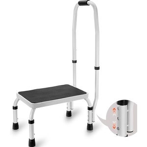 VEVOR Step Stool 1-Step 330lbs Capacity, 3 Adjustable Height with Handle Steel Step Ladder, Portable Toddler Step Stools for Adults, Non-Slip Sturdy Step Ladders for Office, RVs, Pets(1-Step with Handle)