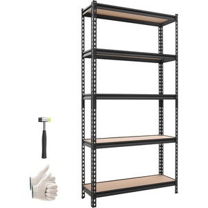 VEVOR Storage Shelves, 2000 lbs, 5 Tier Garage Storage Shelving, 16″ D x 32″ W x 62.8″ H Adjustable Metal Shelves for Garage Shelves Utility Rack Shelf, Ideal for Kitchen, Warehouse, Basement, Black(12″ D x 36″ W x 72″ H)