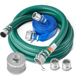 VEVOR Suction Hose Kit for Water Pump, with 2 in x 65 ft Blue Backwash Hose, 20 ft Green Suction Hose, and Steel Round Hole Strainer, Camlocks, Clamps, Cam & Groove Adapter, for Multiple Purposes(2″ x 20′ suction hose + 50′ Backwash Hose)