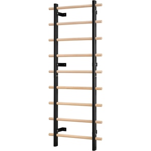 VEVOR Swedish Ladder Wall Gym, 9-Level Swedish Ladder Suspension Trainer, 330LBS Loading Solid Wood + Carbon Steel Gymnastics Stall Bars for Adult, Compatible with 3.15″ x 3.15″ Power Rack Accessories
