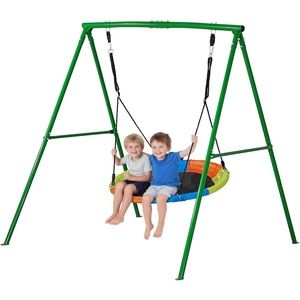 VEVOR Swing Set for Backyard, 40 in Saucer Swing Seat with Heavy Duty A-Frame Metal Stand, 440 lbs Load Capacity, Reinforced with Spiral Ground Anchors, Swingset Outdoor for Kids, Green and Colorful