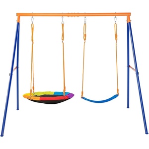 VEVOR Swing Sets for Backyard, 3-in-1 Toddler Swing Set with 4 Sandbags, Easy to Assemble, Foldable Metal Stand, Swingset Indoor/Outdoor for Kids Aged 3+(2-Seat)