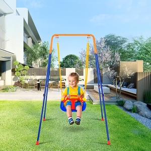 VEVOR Swing Sets for Backyard, 3-in-1 Toddler Swing Set with 4 Sandbags, Easy to Assemble, Foldable Metal Stand, Swingset Indoor/Outdoor for Kids Aged 3+(Plastic Seat with 4 Sandbags)