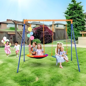VEVOR Swing Sets for Backyard, 3-in-1 Toddler Swing Set with 4 Sandbags, Easy to Assemble, Foldable Metal Stand, Swingset Indoor/Outdoor for Kids Aged 3+(Saucer + 1 Belt)