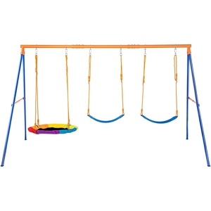 VEVOR Swing Sets for Backyard, 3-in-1 Toddler Swing Set with 4 Sandbags, Easy to Assemble, Foldable Metal Stand, Swingset Indoor/Outdoor for Kids Aged 3+(Saucer + 2 Belt)