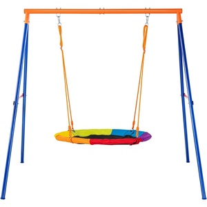 VEVOR Swing Sets for Backyard, 40″ Saucer Swing Seat with Heavy Duty A-Frame Metal Swing Stand and Adjustable Rope, 440lbs Load Capacity Swing Set, Easy to Assemble, Swingset Outdoor for Kids