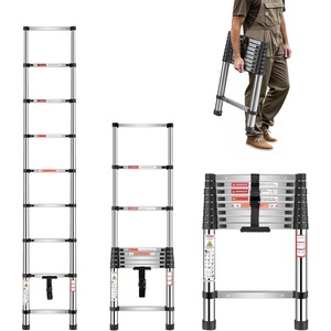 VEVOR Telescoping Ladder, 8.5ft Stainless Steel Lightweight Extension Ladder, Multi-Button Retraction Collapsible Ladders, 330LBS Capacity & Non-Slip Feet, Portable 9-Step Ladders for Home, RV, Loft(8.5FT)