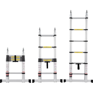 VEVOR Telescoping Ladder, 8.5ft Stainless Steel Lightweight Extension Ladder, Multi-Button Retraction Collapsible Ladders, 330LBS Capacity & Non-Slip Feet, Portable 9-Step Ladders for Home, RV, Loft(12.5 FT(A-Shape))