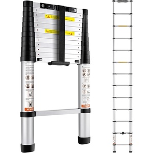 VEVOR Telescoping Ladder, 8.5ft Stainless Steel Lightweight Extension Ladder, Multi-Button Retraction Collapsible Ladders, 330LBS Capacity & Non-Slip Feet, Portable 9-Step Ladders for Home, RV, Loft(12.5 ft)