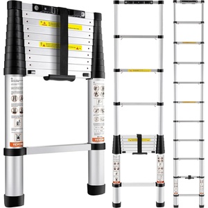 VEVOR Telescoping Ladder, 8.5ft Stainless Steel Lightweight Extension Ladder, Multi-Button Retraction Collapsible Ladders, 330LBS Capacity & Non-Slip Feet, Portable 9-Step Ladders for Home, RV, Loft(10.5 ft)