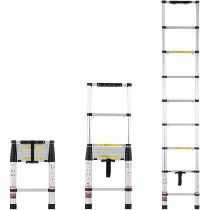 VEVOR Telescoping Ladder, 8.5ft Stainless Steel Lightweight Extension Ladder, Multi-Button Retraction Collapsible Ladders, 330LBS Capacity & Non-Slip Feet, Portable 9-Step Ladders for Home, RV, Loft(8.5 FT)