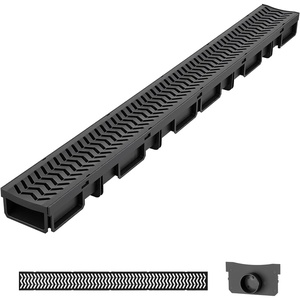 VEVOR Trench Drain System 4 Pack, Channel Drain with Plastic Grate 5.9 x 7.5 in HDPE Drainage Trench, Black Plastic Garage Floor Waterway 4 x 39 in with 4 End Caps for Garden Driveway(Black)