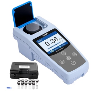 VEVOR Turbidity Meter, 0–1000 NTU Measuring Range, ISO 7027 Compliant, Portable Red Light Turbidimeter, Quick Reading, with Calibration Solutions, Sample Vials, and Carry Case, for Field and Plant(0–1000 NTU(Red))