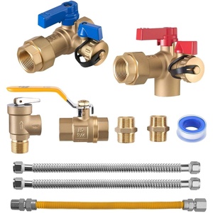 VEVOR Water Heater Kit, 3/4 Inch Cold & Hot Water Plumbing Repair Kit with 600 WOG Isolation Valves, Pressure Relief Valve, Ball Valve, Gas Hose, Compatible with Most Tankless Waters Heater Brands
