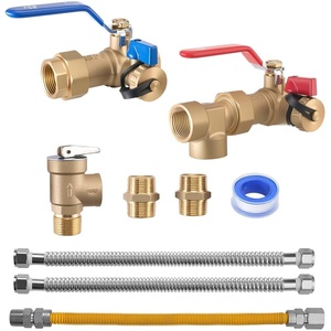 VEVOR Water Heater Kit, 3/4 Inch Cold & Hot Water Plumbing Repair Kit with 600 WOG Isolation Valves, Pressure Relief Valve, Dual-Layer Gas Hose, Compatible with Most Tankless Waters Heater Brands