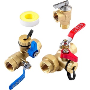 VEVOR Water Heater Kit, 3/4 Inch Tankless Water Heater Service Valve Kit with 2PCS 3/4″ NPT to 3/4″ NPT Isolation Valves, Pressure Relief Valve, Lead-Free Brass, Fits Most Tankless Waters Heaters