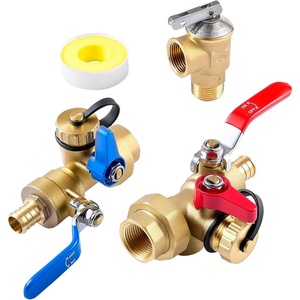 VEVOR Water Heater Kit, 3/4 Inch Tankless Water Heater Service Valve Kit with 2PCS 3/4″ NPT to 3/4″ PEX-B Isolation Valves, Pressure Relief Valve, Lead-Free Brass, Fits Most Tankless Waters Heaters