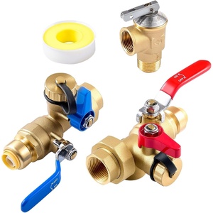 VEVOR Water Heater Kit, 3/4 Inch Tankless Water Heater Service Valve Kit with 2PCS 3/4″ NPT to 3/4″ PTC Isolation Valves, Pressure Relief Valve, Fits Most Tankless Waters Heaters, Lead-Free Brass