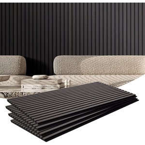 VEVOR Wood Slat Acoustic Panels, 7.9 x 94.5 in, 4-Piece MDF Accent Wooden Wall Panels, Faux Wood Wall Board Panels for Modern Interior Decor and Noise Reduction, Black Oak(Black Oak)