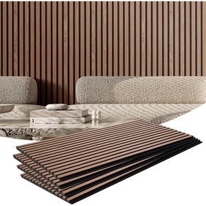 VEVOR Wood Slat Acoustic Panels, 7.9 x 94.5 in, 4-Piece MDF Accent Wooden Wall Panels, Faux Wood Wall Board Panels for Modern Interior Decor and Noise Reduction, Black Oak(Walnut)