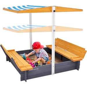 VEVOR Wooden Sandbox with Cover, 75.6”x75.6”x9.1” Octagonal Sand Box, Sandpit with 4 Benches and Bottom Liner, Gift for Ages 3-12 Years Old Backyard Garden Easy Assembly(Square With Canopy)