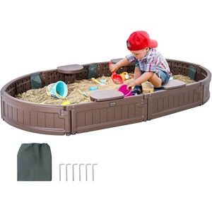 VEVOR Wooden Sandbox with Cover, 75.6”x75.6”x9.1” Octagonal Sand Box, Sandpit with 4 Benches and Bottom Liner, Gift for Ages 3-12 Years Old Backyard Garden Easy Assembly(Oval)