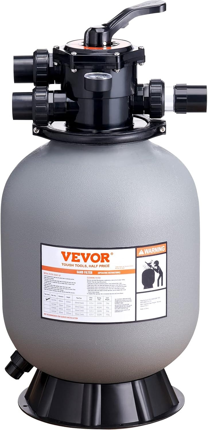 image:imageVEVOR 25033BX 19inch Up to 45 GPM Flow Rate Above Inground Swimming Pool Sand System with 7Way MultiPort Valve Filter Backwash Rinse Recirculate Waste Winter Closed Functions Gray16 inch