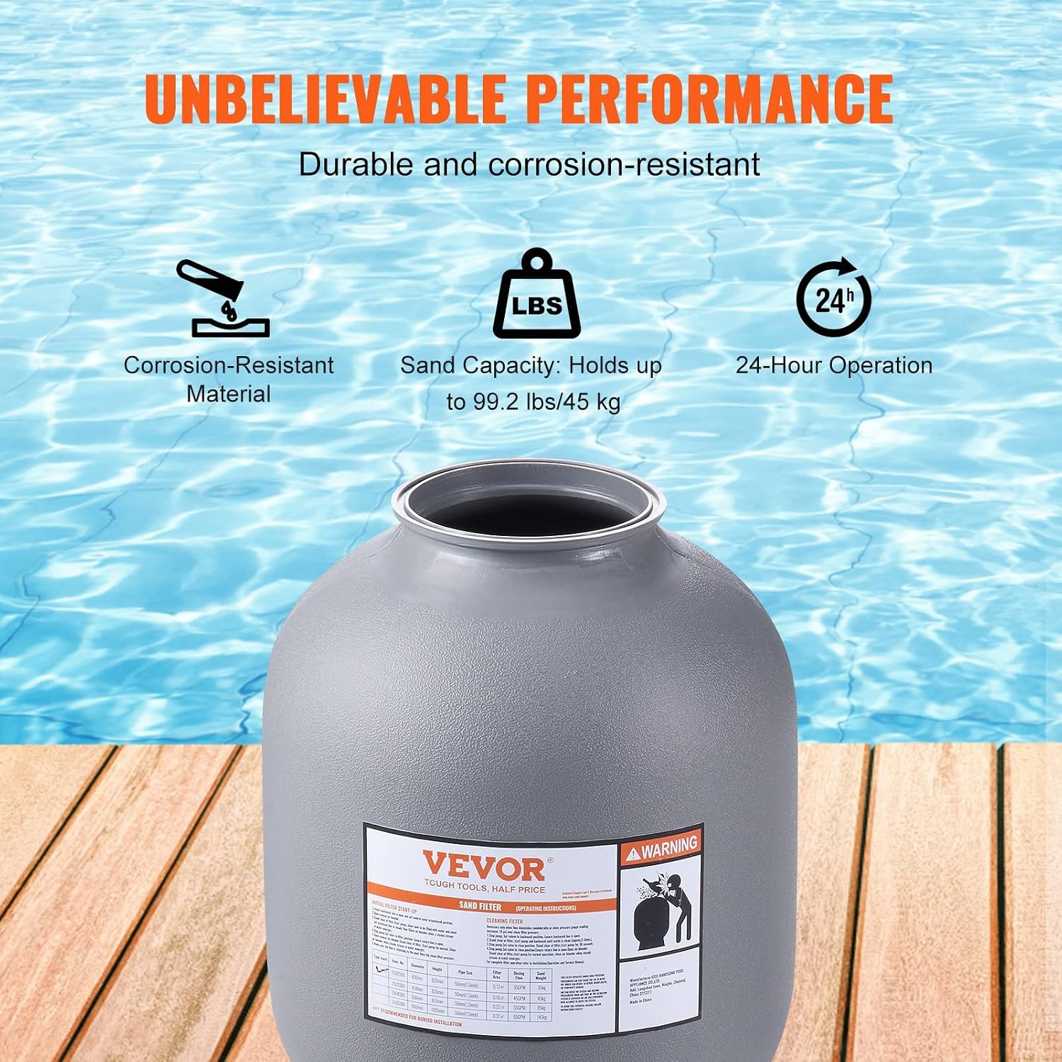 image:imageVEVOR 25033BX 19inch Up to 45 GPM Flow Rate Above Inground Swimming Pool Sand System with 7Way MultiPort Valve Filter Backwash Rinse Recirculate Waste Winter Closed Functions Gray19 inch