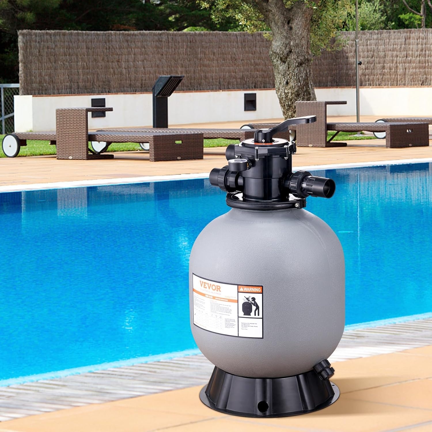 image:imageVEVOR 25033BX 19inch Up to 45 GPM Flow Rate Above Inground Swimming Pool Sand System with 7Way MultiPort Valve Filter Backwash Rinse Recirculate Waste Winter Closed Functions Gray19 inch