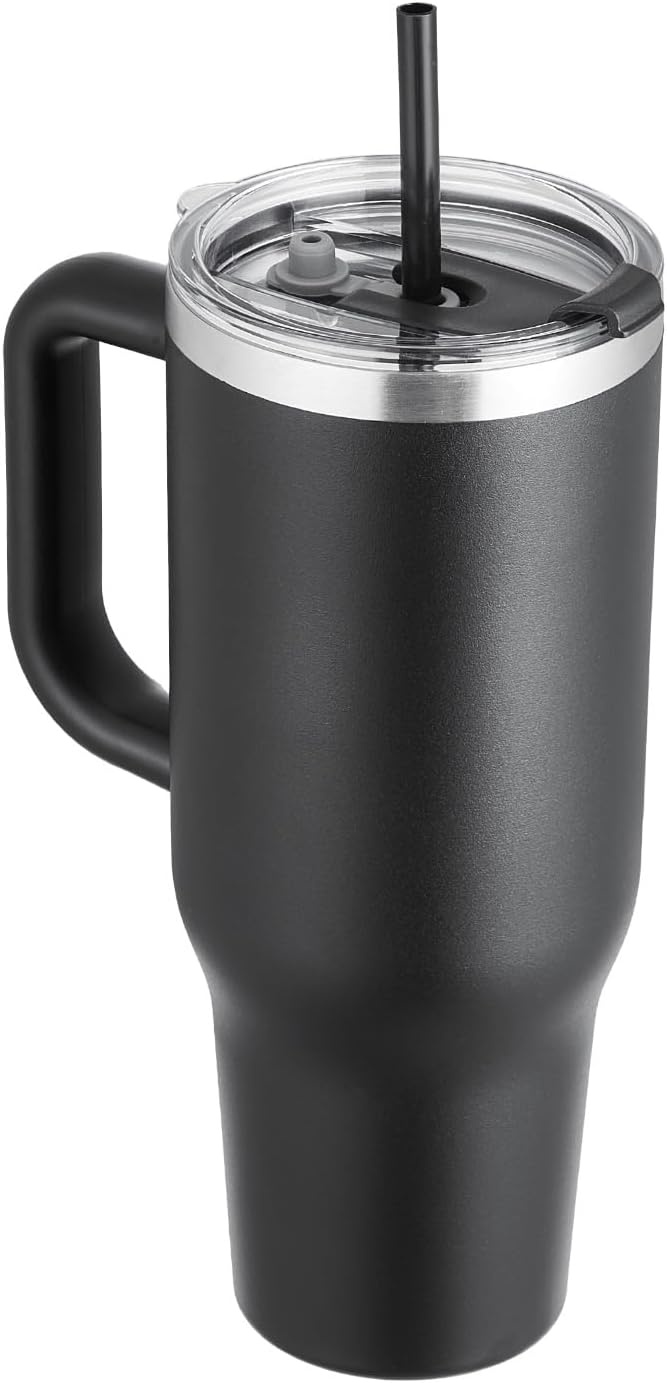 image:imageVEVOR 40 oz Insulated Water Bottle Stainless Steel Sports Coffee Cup with Lid Handheld Travel Coffee Mug Double Walled Camping Hydration Flask Leakproof for IndoorOutdoor School Work BlueBlack