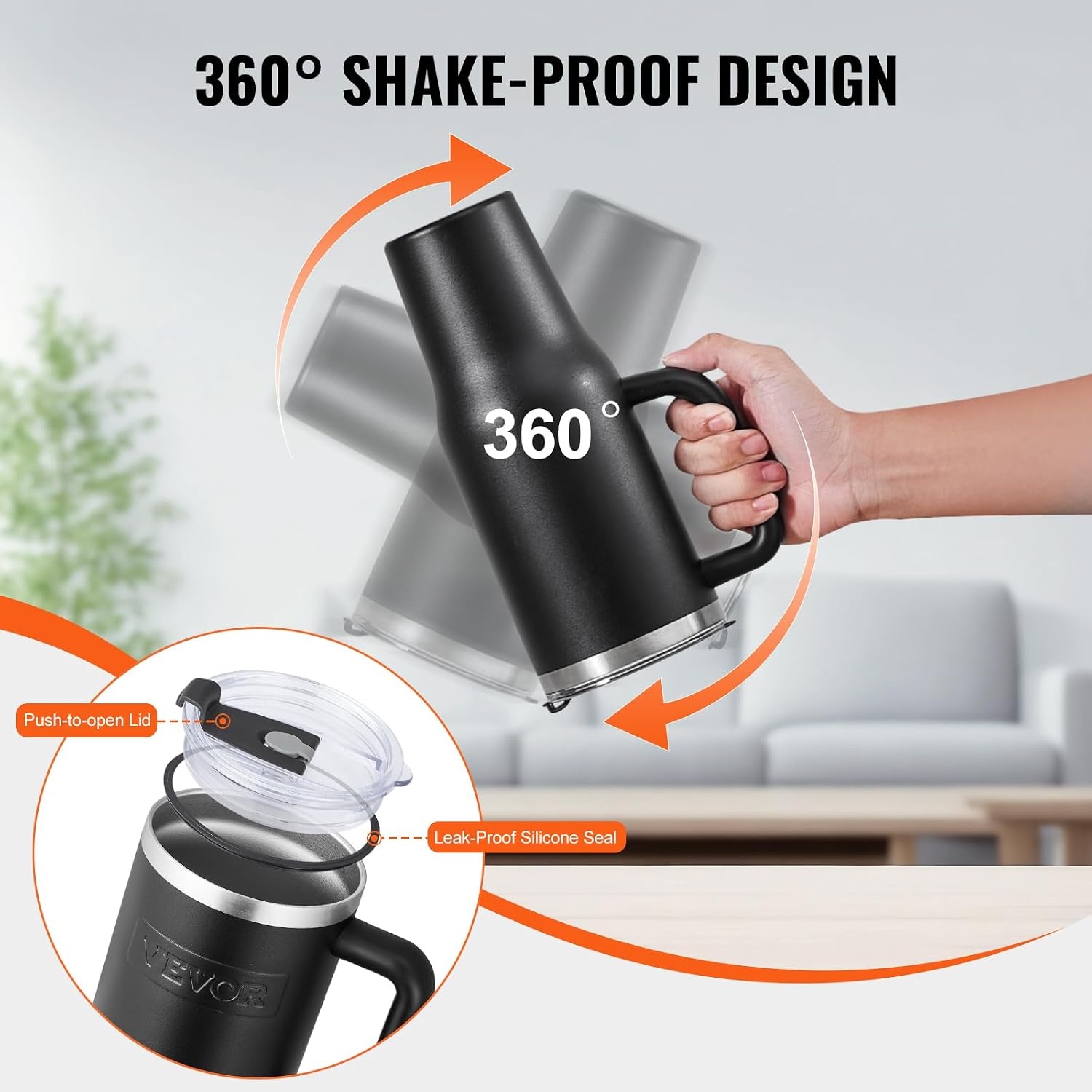 image:imageVEVOR 40 oz Insulated Water Bottle Stainless Steel Sports Coffee Cup with Lid Handheld Travel Coffee Mug Double Walled Camping Hydration Flask Leakproof for IndoorOutdoor School Work BlueBlack