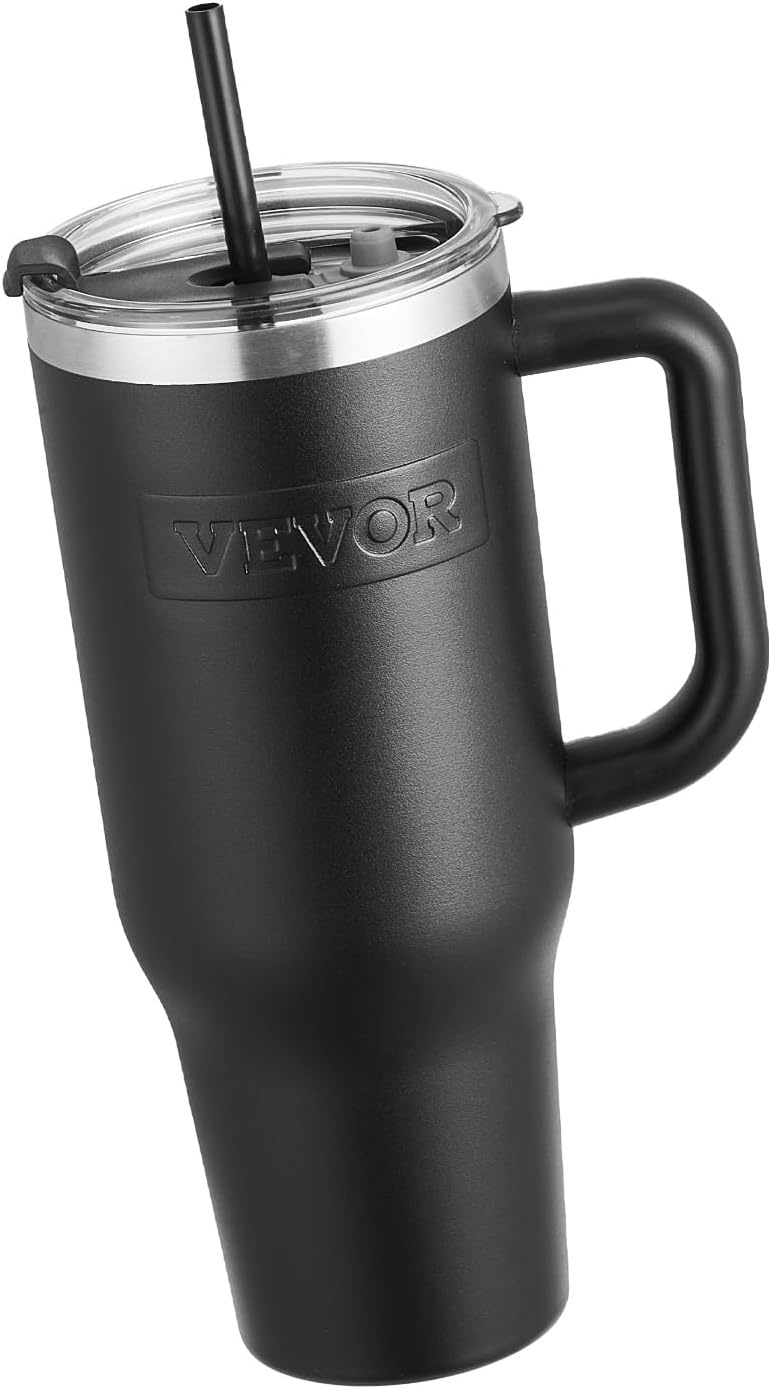 image:imageVEVOR 40 oz Insulated Water Bottle Stainless Steel Sports Coffee Cup with Lid Handheld Travel Coffee Mug Double Walled Camping Hydration Flask Leakproof for IndoorOutdoor School Work BlueBlack