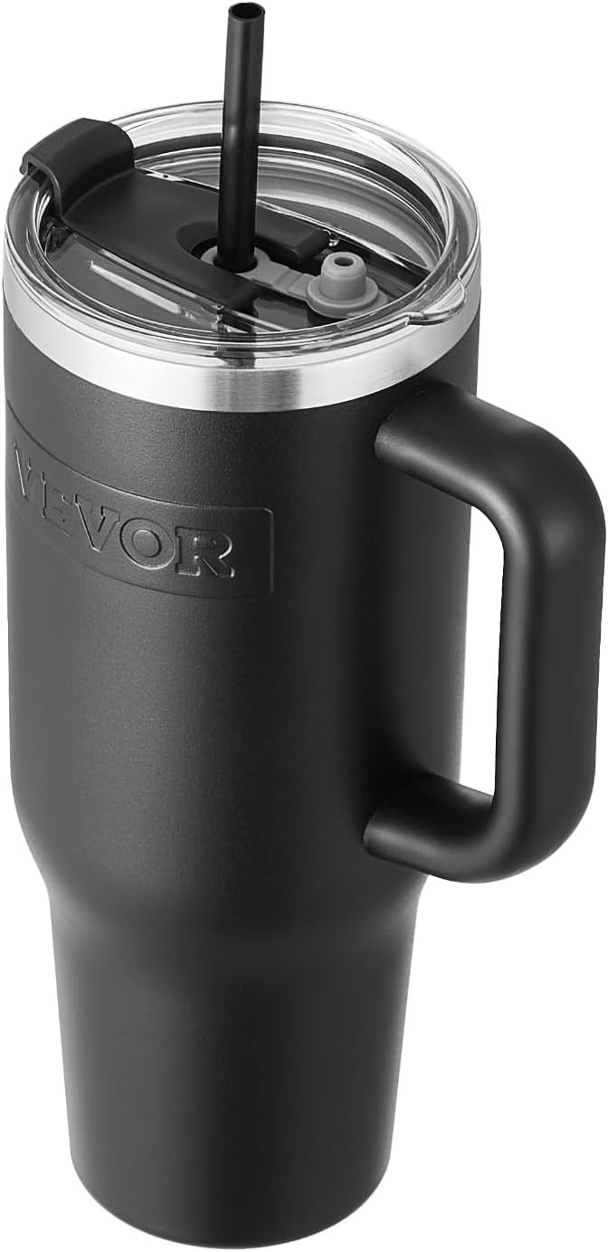 image:imageVEVOR 40 oz Insulated Water Bottle Stainless Steel Sports Coffee Cup with Lid Handheld Travel Coffee Mug Double Walled Camping Hydration Flask Leakproof for IndoorOutdoor School Work BlueBlack