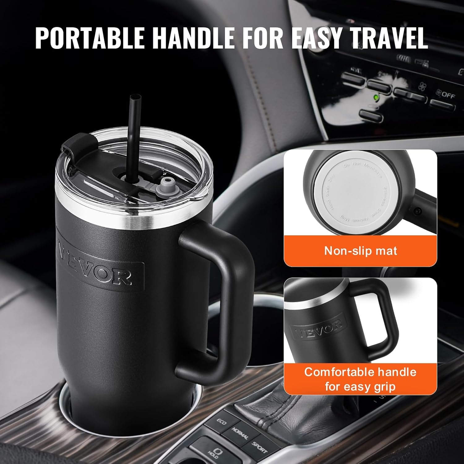image:imageVEVOR 40 oz Insulated Water Bottle Stainless Steel Sports Coffee Cup with Lid Handheld Travel Coffee Mug Double Walled Camping Hydration Flask Leakproof for IndoorOutdoor School Work BlueBlack