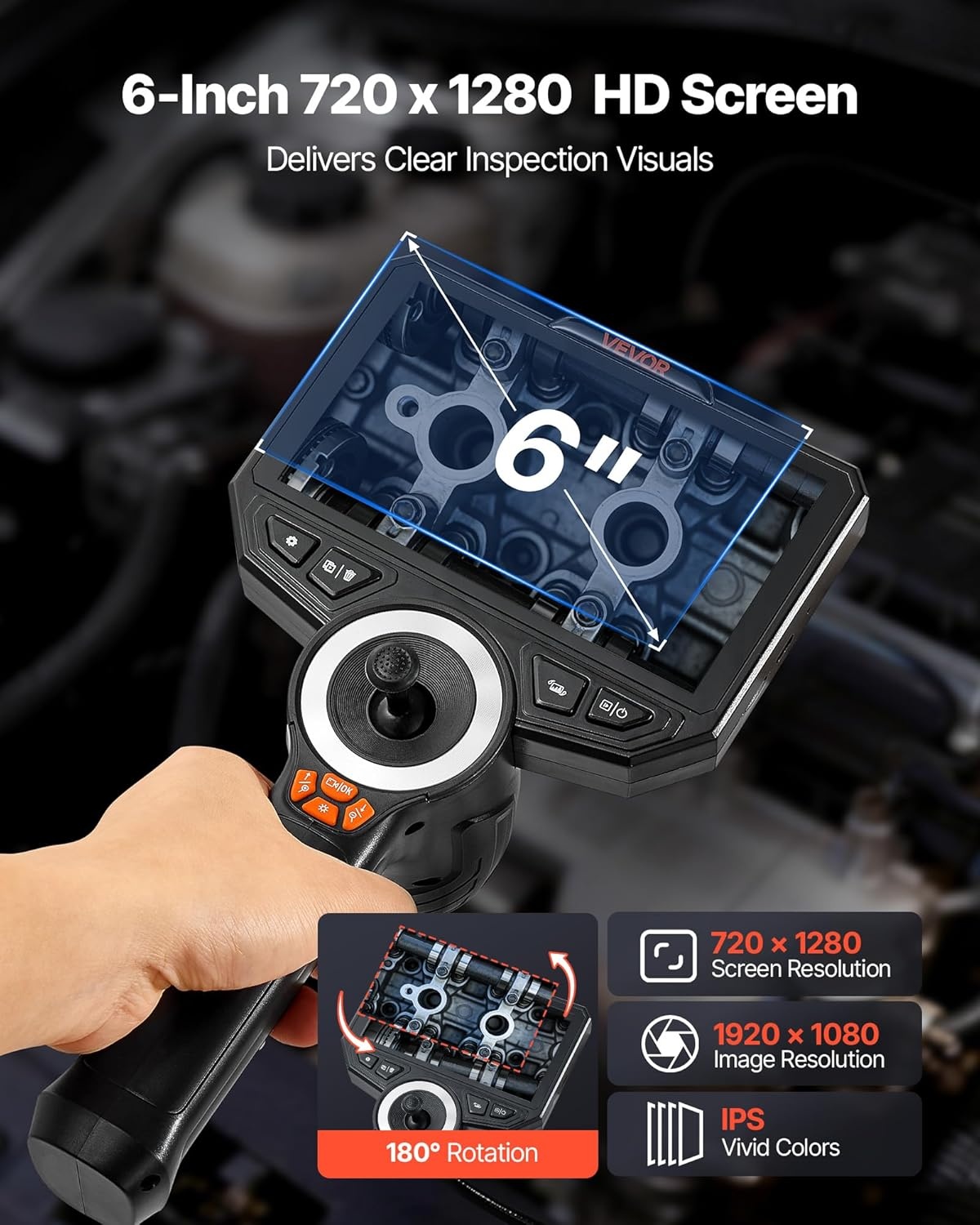 image:imageVEVOR 4Way Articulating Borescope with Light True 1080P HD Industrial Endoscope Inspection Camera with Articulated Probe Flexible Snake Scope Cam for Wall Automotive Engine Inspect49FT024inch Probe