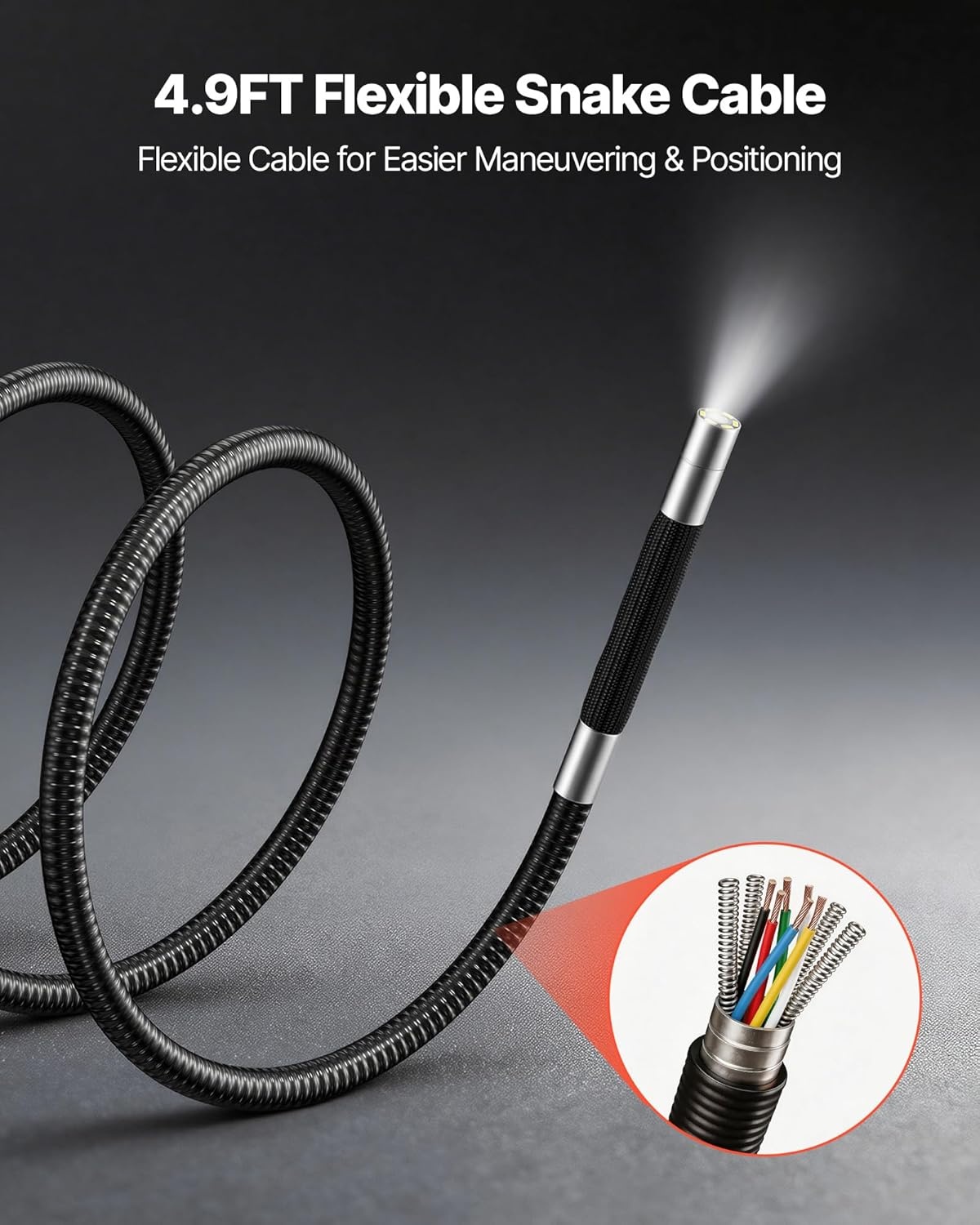 image:imageVEVOR 4Way Articulating Borescope with Light True 1080P HD Industrial Endoscope Inspection Camera with Articulated Probe Flexible Snake Scope Cam for Wall Automotive Engine Inspect49FT024inch Probe